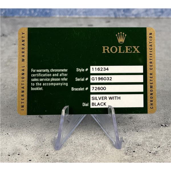 Rolex Watch Warranty Guarantee Card 116234