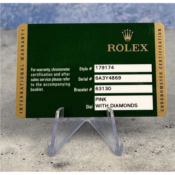 Rolex Watch Warranty Guarantee Card 179174