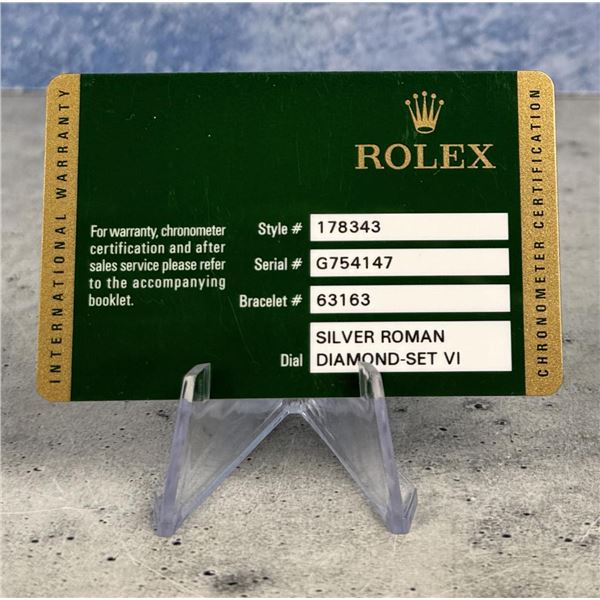 Rolex Watch Warranty Guarantee Card 178343