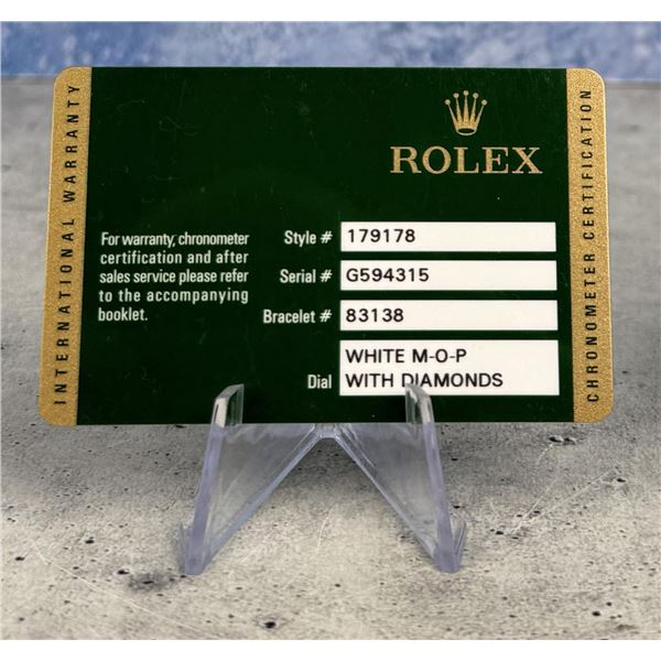 Rolex Watch Warranty Guarantee Card 179178