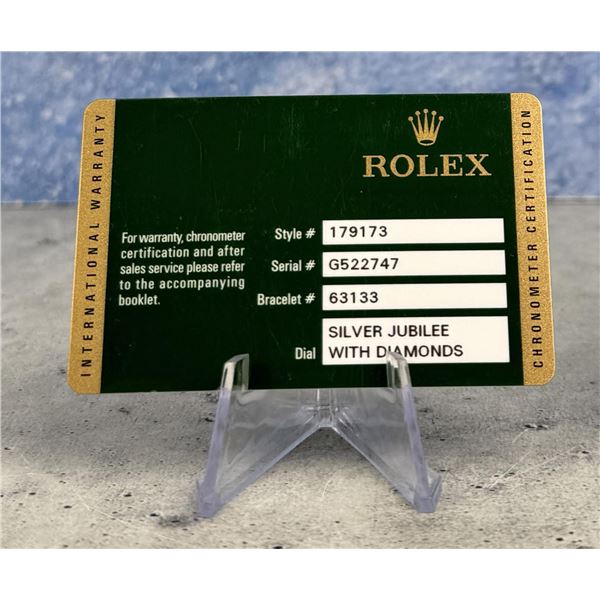 Rolex Watch Warranty Guarantee Card 179173
