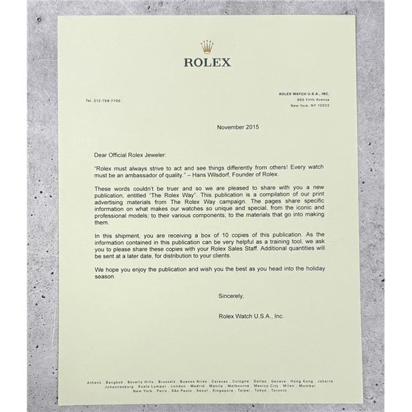 Rolex The Rolex Way Watch Dealer Letter