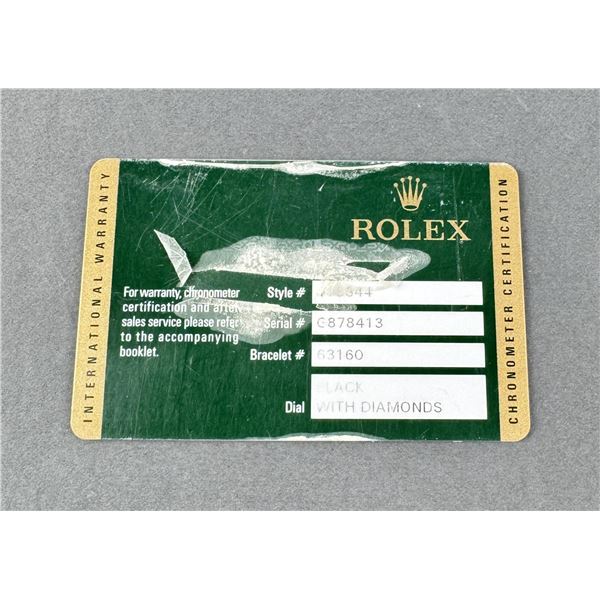 Rolex Watch Warranty Guarantee Card
