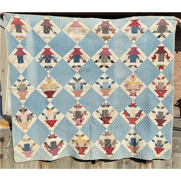 Antique Cactus Baskets Hand Sewn Quilt