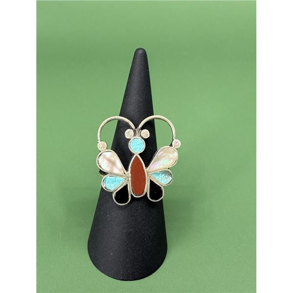Zuni Sterling Silver Inlaid Butterfly Ring