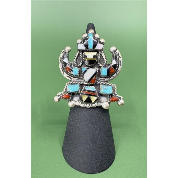 Zuni Inlaid Knifewing Dancer Sterling Ring