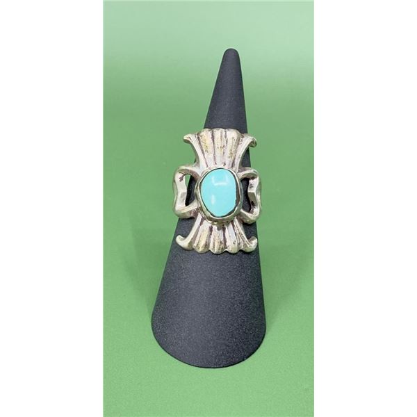 Navajo Sterling Tufa Cast Sandcast Turquoise Ring