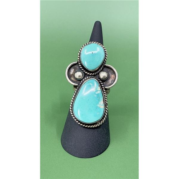 Navajo Old Pawn Sterling Silver Turquoise Ring