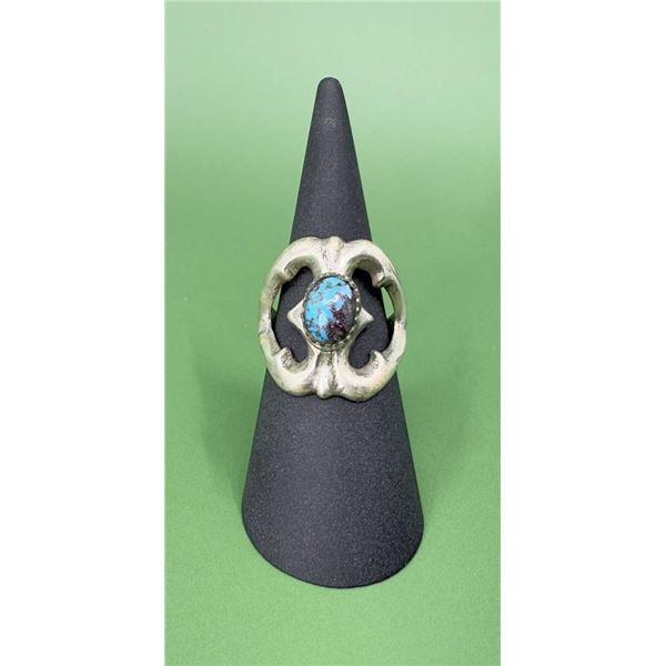 Navajo Sterling Tufa Cast Sandcast Turquoise Ring