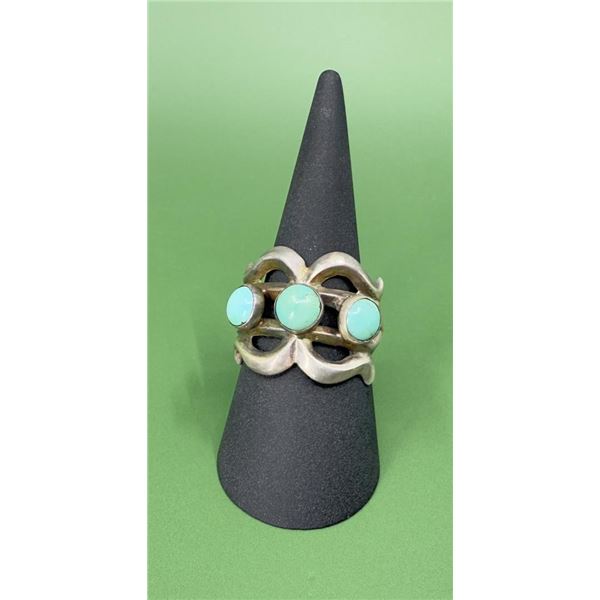 Navajo Sterling Tufa Cast Sandcast Turquoise Ring