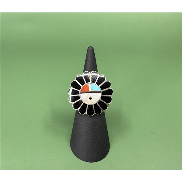Zuni Inlaid Sunface Sterling Silver Ring