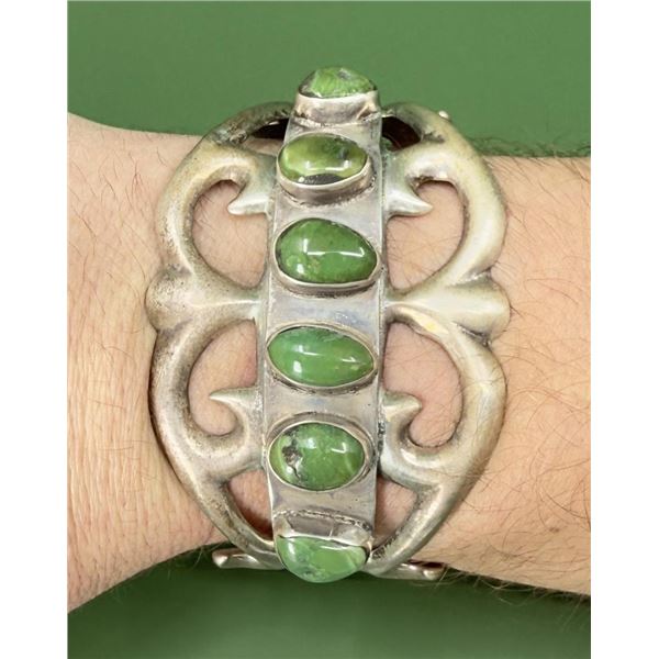 Navajo Sterling Tufa Cast Turquoise Bracelet