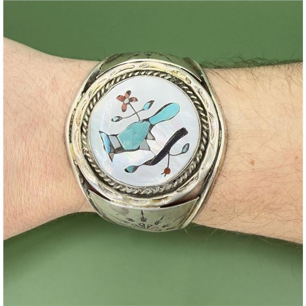 Navajo Sterling Silver Inlaid Blue Jay Bracelet