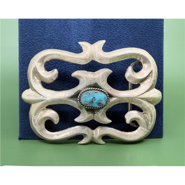 Navajo Sterling Tufa Cast Turquoise Belt Buckle
