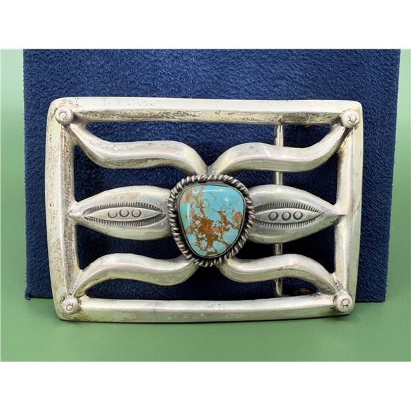 Navajo Sterling Tufa Cast Turquoise Belt Buckle