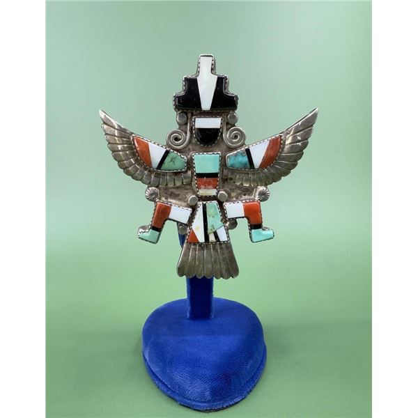 Zuni Inlaid Knifewing Dancer Sterling Brooch