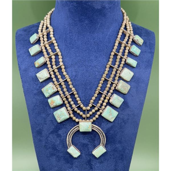 Navajo Old Pawn Turquoise Squash Blossom Necklace