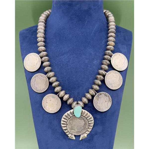 Old Pawn Navajo Coin Squash Blossom Necklace