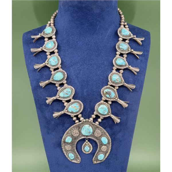 Navajo Old Pawn Sterling Squash Blossom Necklace