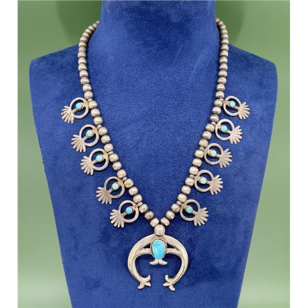 Navajo Old Pawn Tufa Cast Squash Blossom Necklace