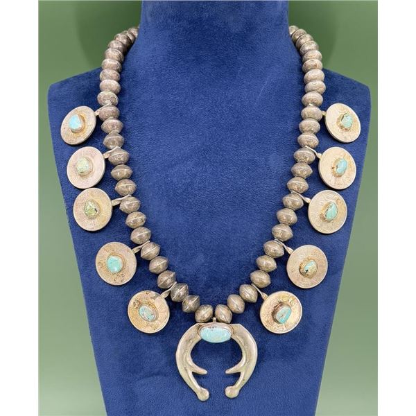 Old Pawn Navajo Coin Squash Blossom Necklace