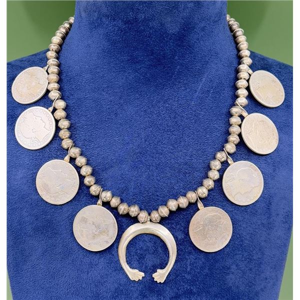 Old Pawn Navajo Coin Squash Blossom Necklace