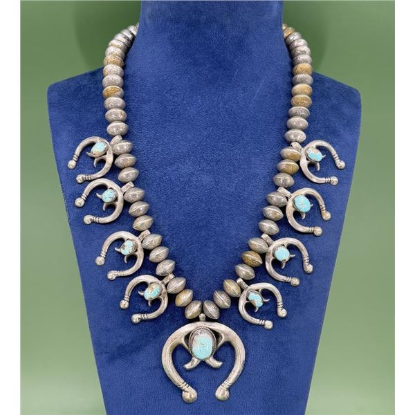 Old Pawn Navajo Coin Squash Blossom Necklace