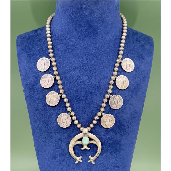 Old Pawn Navajo Coin Squash Blossom Necklace