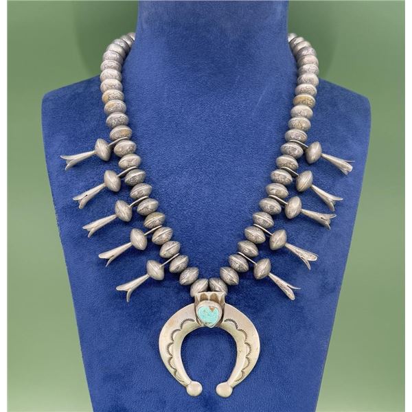 Old Pawn Navajo Coin Squash Blossom Necklace