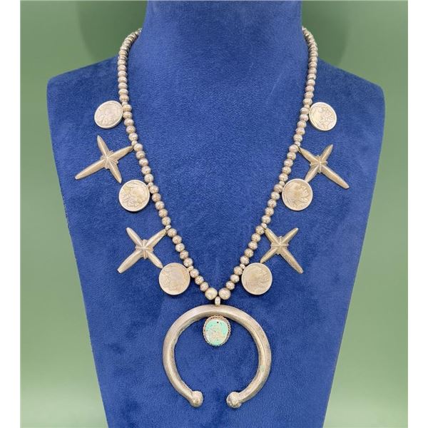 Old Pawn Navajo Coin Squash Blossom Necklace
