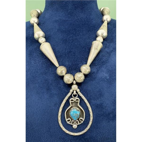 Navajo Sterling Turquoise Bench Bead Necklace