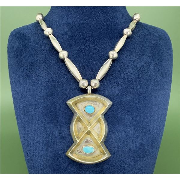 Navajo Sterling Turquoise Bench Bead Necklace