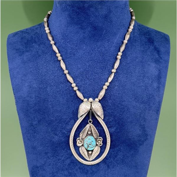 Navajo Sterling Turquoise Bench Bead Necklace