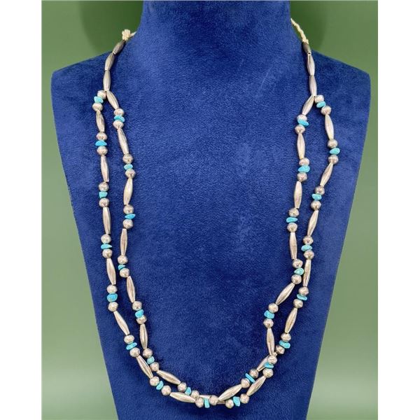 Navajo Sterling Turquoise Bench Bead Necklace