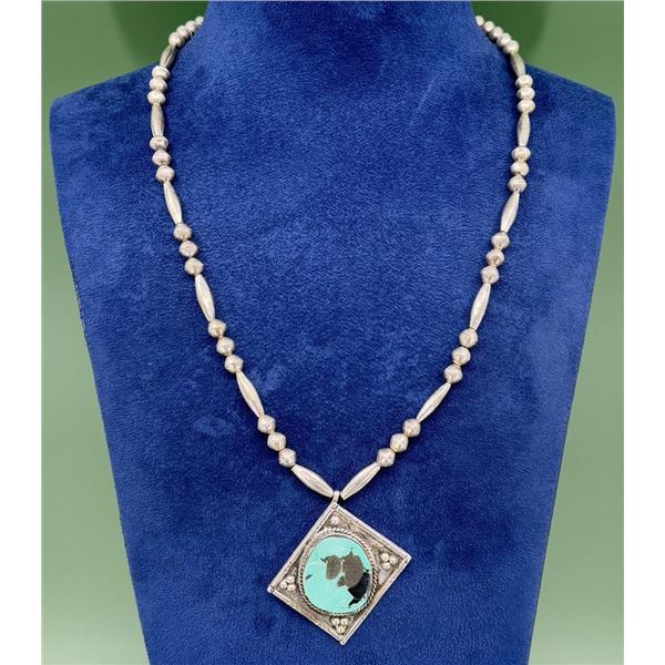 Navajo Sterling Turquoise Bench Bead Necklace