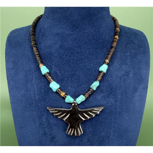 Zuni Buffalo Horn Raven Fetish Necklace