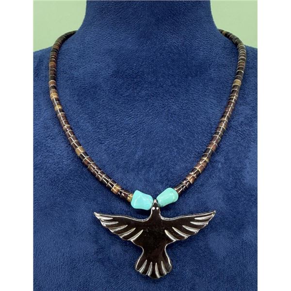 Zuni Buffalo Horn Raven Fetish Necklace