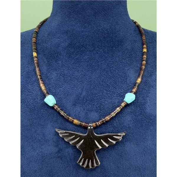 Zuni Buffalo Horn Raven Fetish Necklace