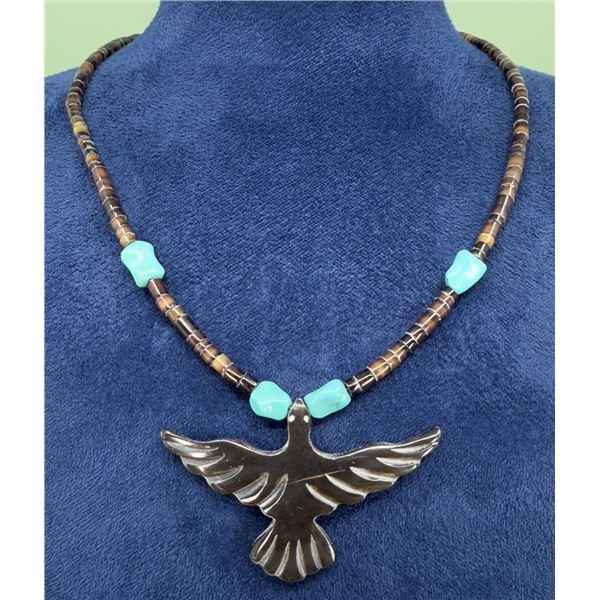 Zuni Buffalo Horn Raven Fetish Necklace