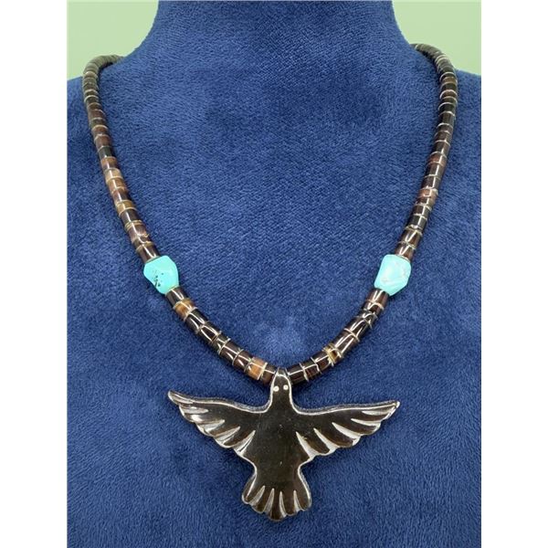 Zuni Buffalo Horn Raven Fetish Necklace
