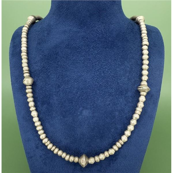 19th Century Navajo Ingot Silver Bead Necklace