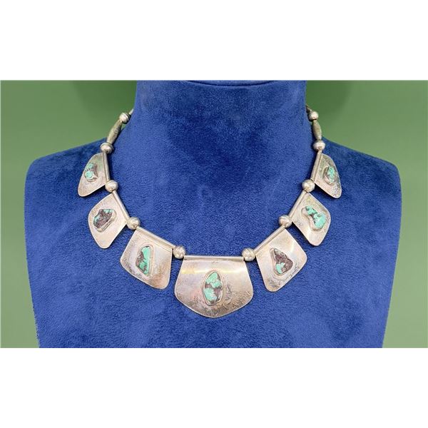 Navajo Sterling Turquoise Bench Bead Necklace