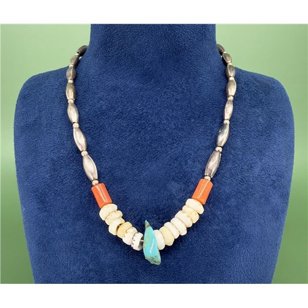 Navajo Sterling Turquoise Bench Bead Necklace