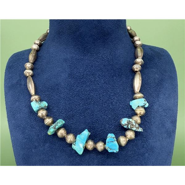 Navajo Sterling Turquoise Bench Bead Necklace