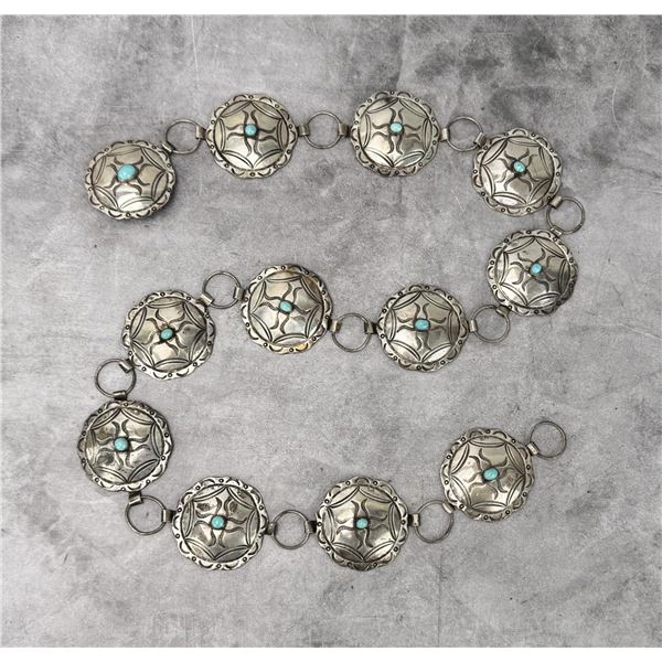 Navajo Sterling Silver Turquoise Concho Belt
