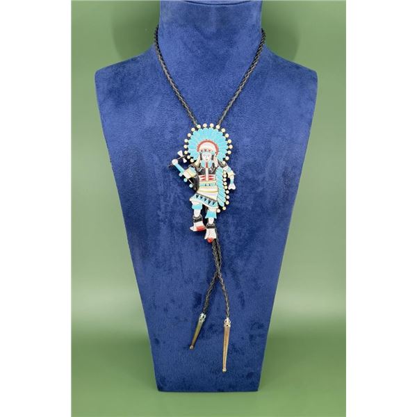 Zuni Inlaid Sterling Indian Chief Bolo Tie