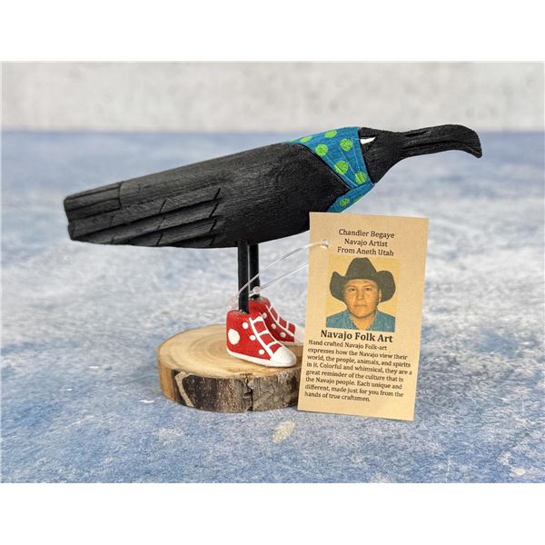 Chandler Begaye Navajo Folk Art Wood Carving Raven