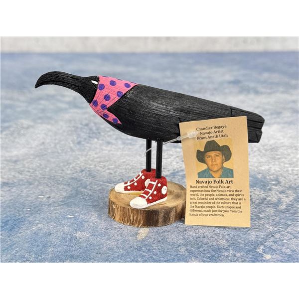 Chandler Begaye Navajo Folk Art Wood Carving Raven