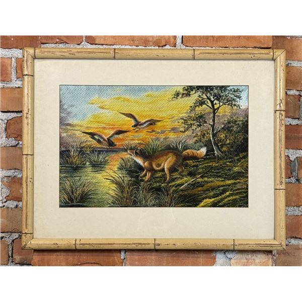Needlepoint Picture of Fox Chasing Ducks