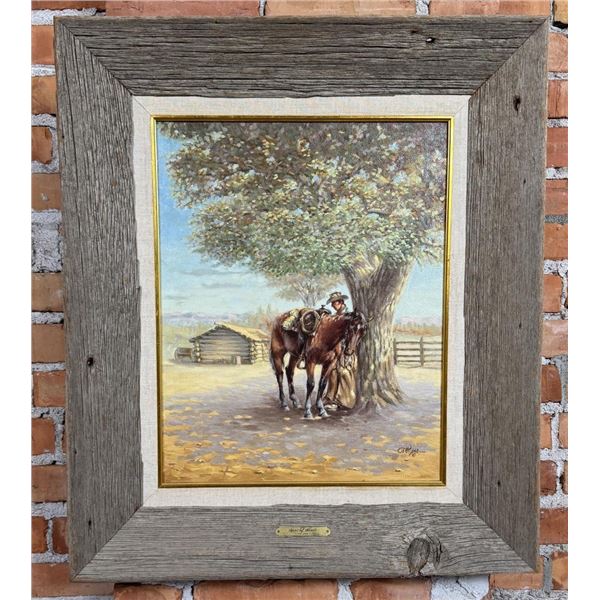 Ted Long Spot of Shade Cowboy Oil Painting